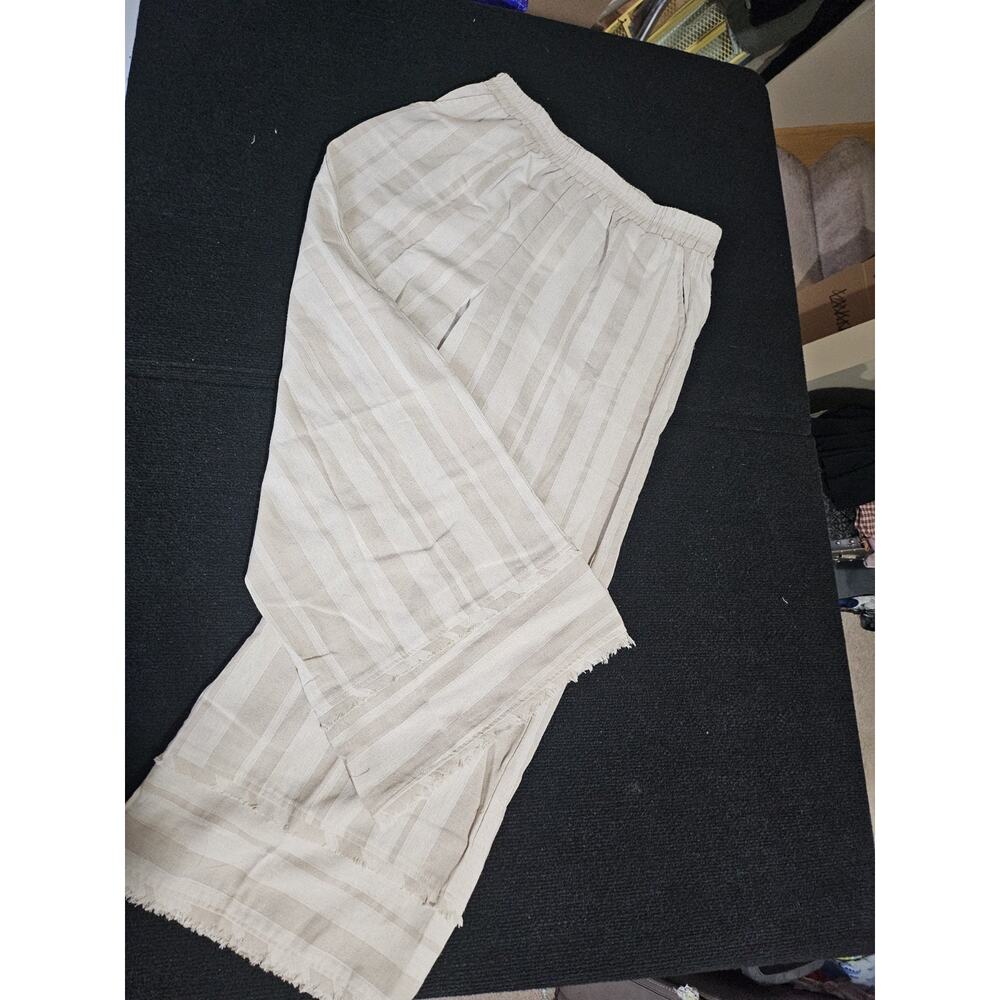 Umgee Women’s Sz. L Ultra Wide Leg Flowy Pants Resort Luxury Comfort Beige Comfy
